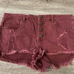 Button front denim shorts